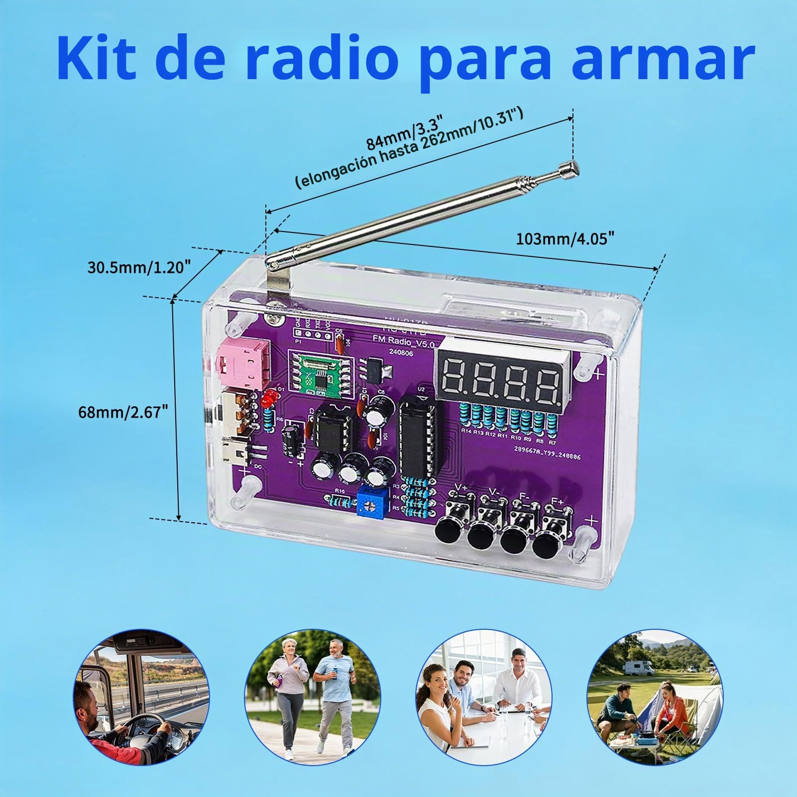 Kit de radio FM, kits de práctica de soldadura, kit de soldadura electrónica, kit receptor de módulo de radio 87-108 MHz (con estuche)