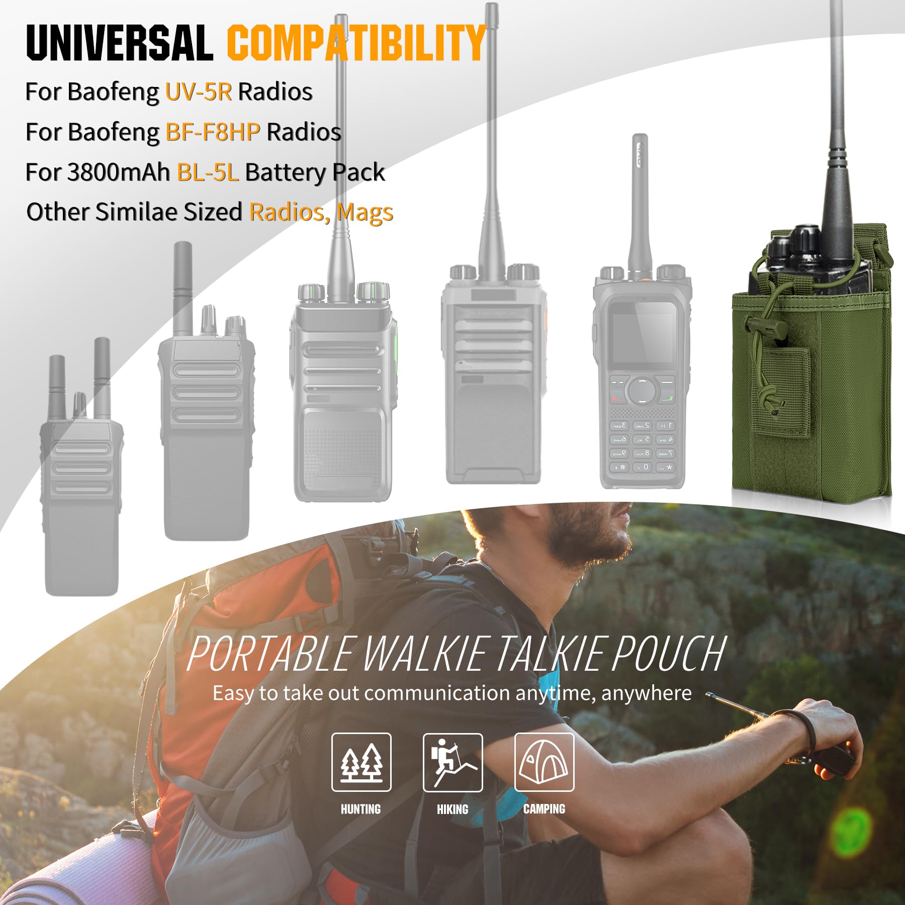 bvya Étui pour radio/support de radio Molle Tactique Radio Holster Réglable Interphone Sac de Rangement pour Sports de Plein Air Radio Pochette pour Talkie-Walkie Deux Voies