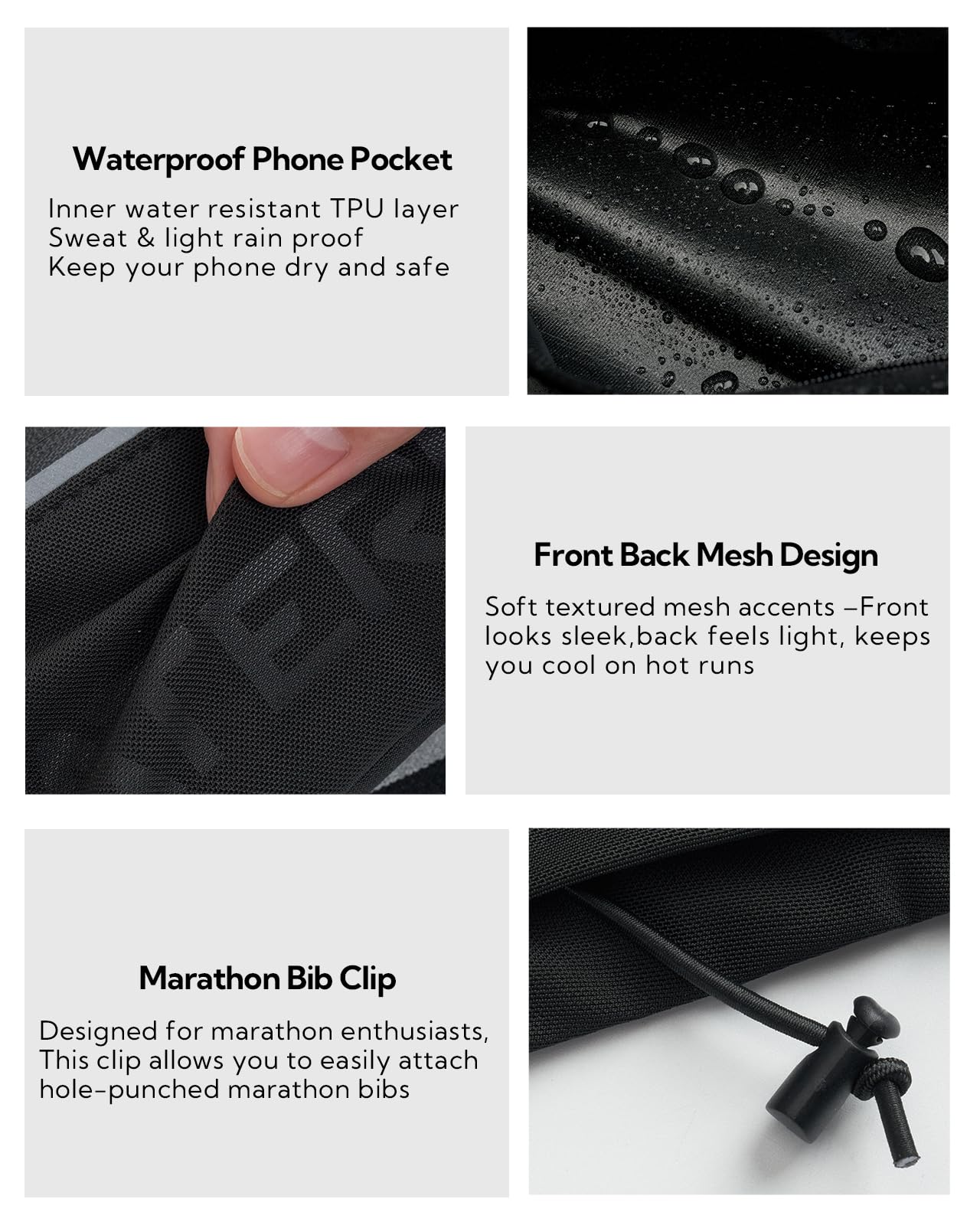 WATERFLY Laufgürtel für Handy Lauftasche Joggen: Lauf Hüfttasche Herren Damen mit 3 Taschen Jogging Bauchtasche Handytasche Triathlon Startnummernband Laufgurt Marathon Running Belt mit Nummernhalter