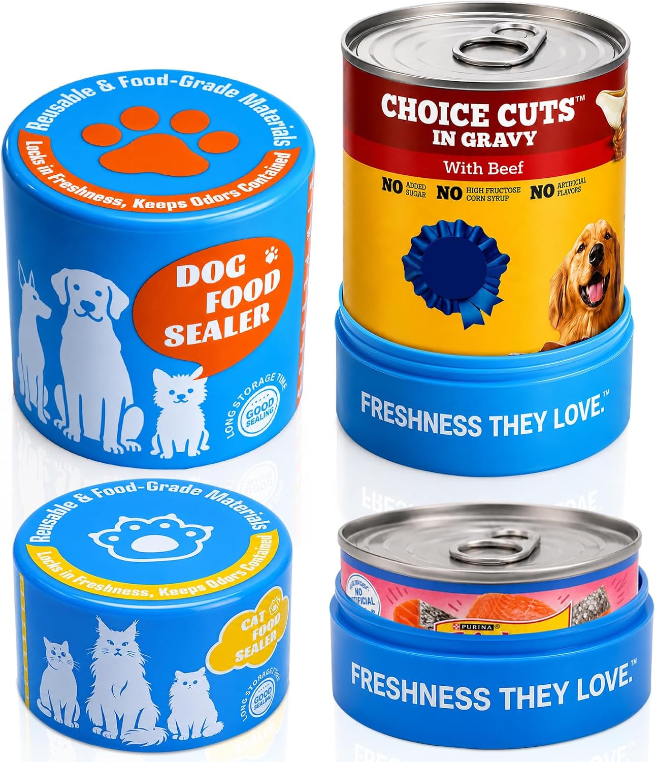 Canned Dog and Cat Food Storage（2pcs），Keeps Dog and cat Food Can Fresh in the Fridge-Reusable Airtight Can Cover Pet Food Sealer, Eliminates Odor, Easy to Use