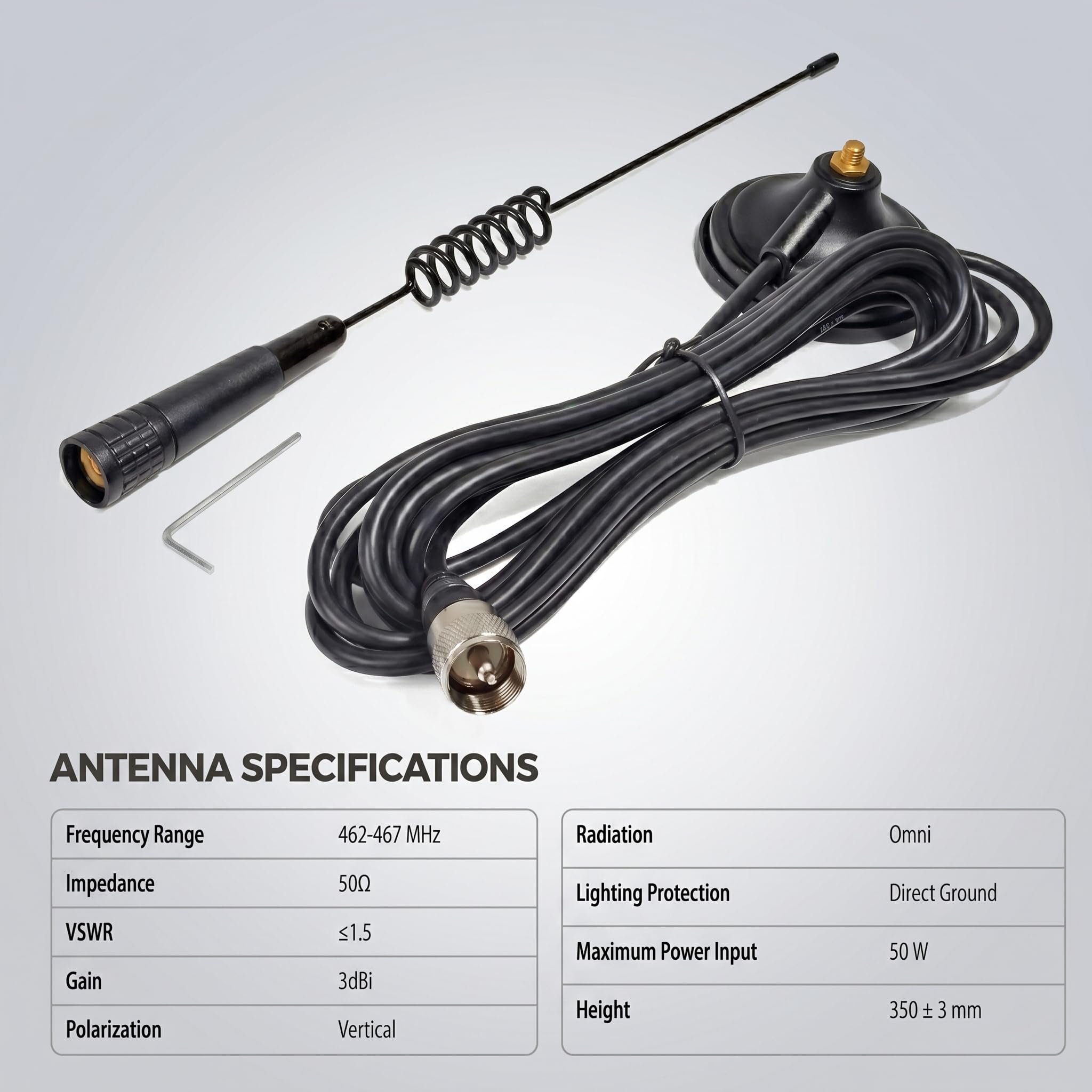 GMRS - Antenna magnetica UHF, 462-467 MHz, con base magnetica e cavo RG58 da 4 metri, per ricetrasmettitore Baofeng Midland Motorola Icom Retevis