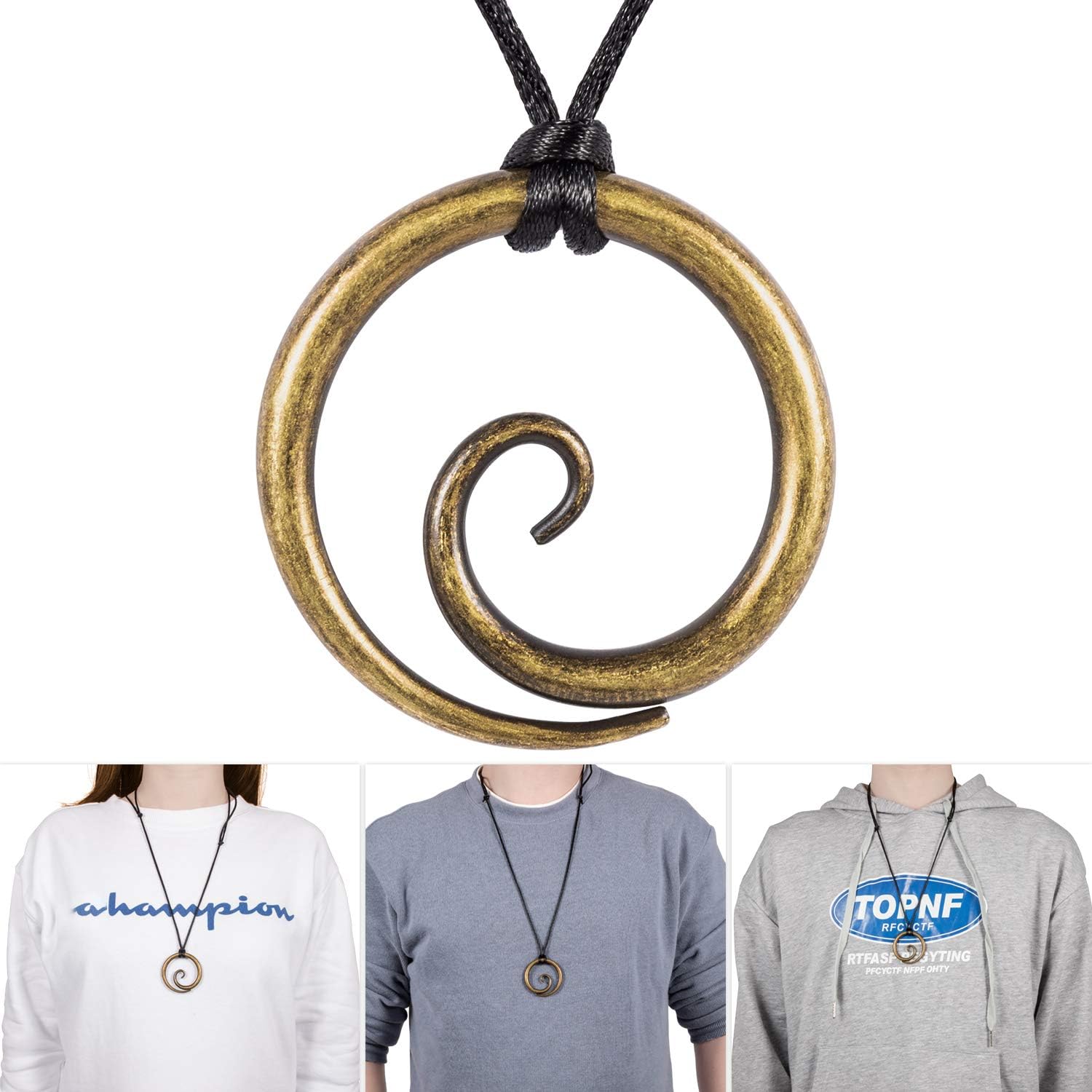 E-cowlboy Celtic Spiral Pendant Hand-Forged Iron with Adjustable Nylon Neck Cord Dark Age/Medieval/Viking/Norse/Blacksmith/Necklace (Brass Color)