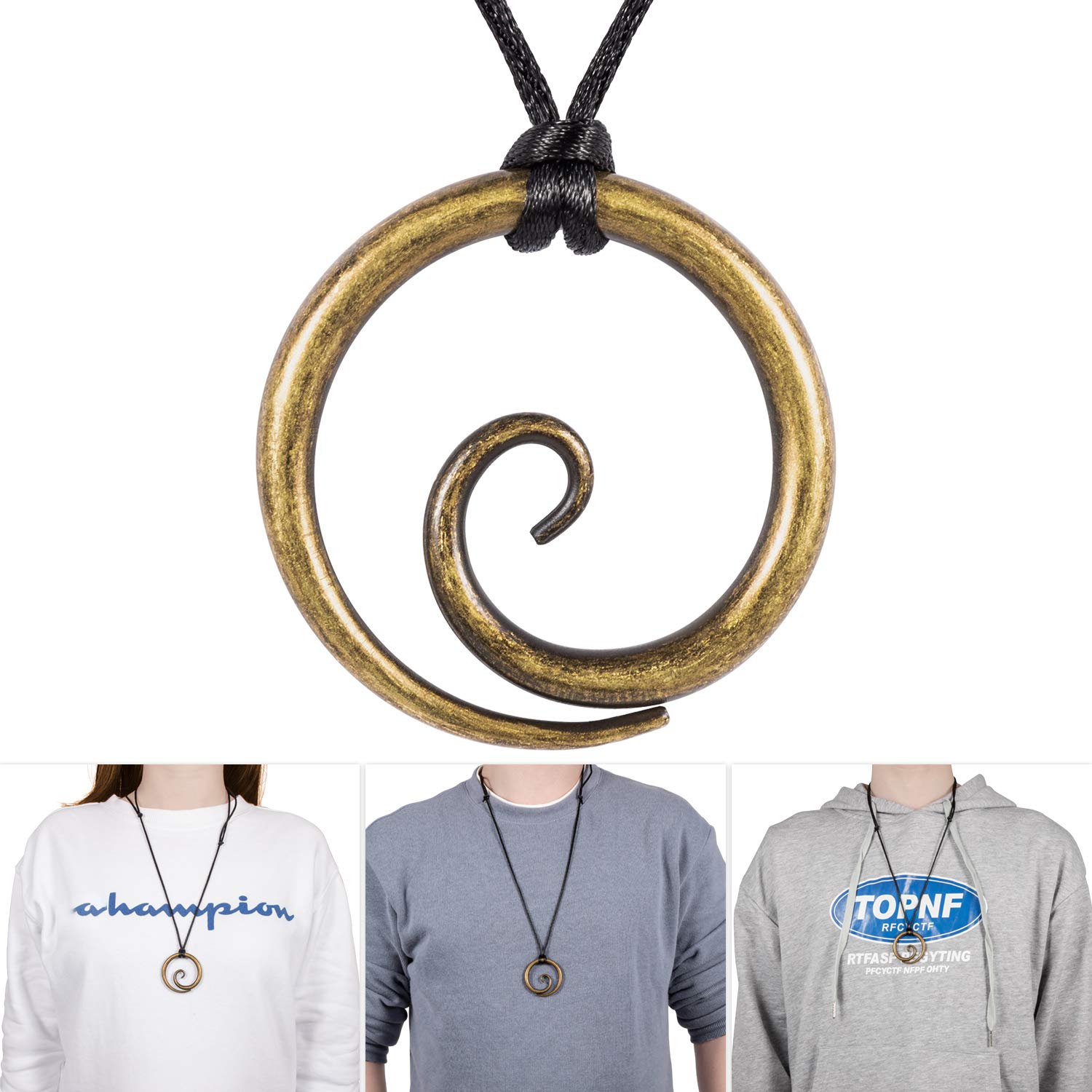 E-cowlboy Celtic Spiral Pendant Hand-Forged Iron with Adjustable Nylon Neck Cord Dark Age/Medieval/Viking/Norse/Blacksmith/Necklace (Brass Color)