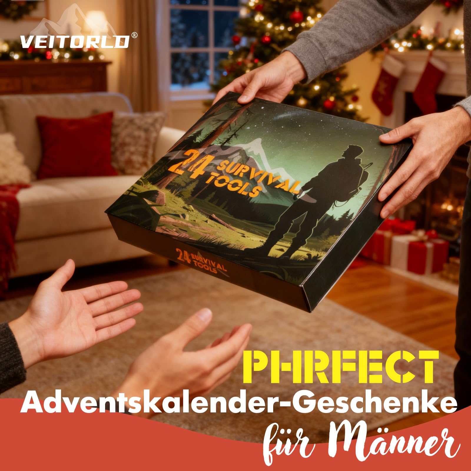Survival Kit Adventskalender 2025 für Männer-24 Tage Weihnachts Countdown Outdoor Werkzeug–Survival Ausrüstung für Camping, Angeln-Coole Weihnachtsgeschenke Gadgets für Herren Erwachsene Teenager