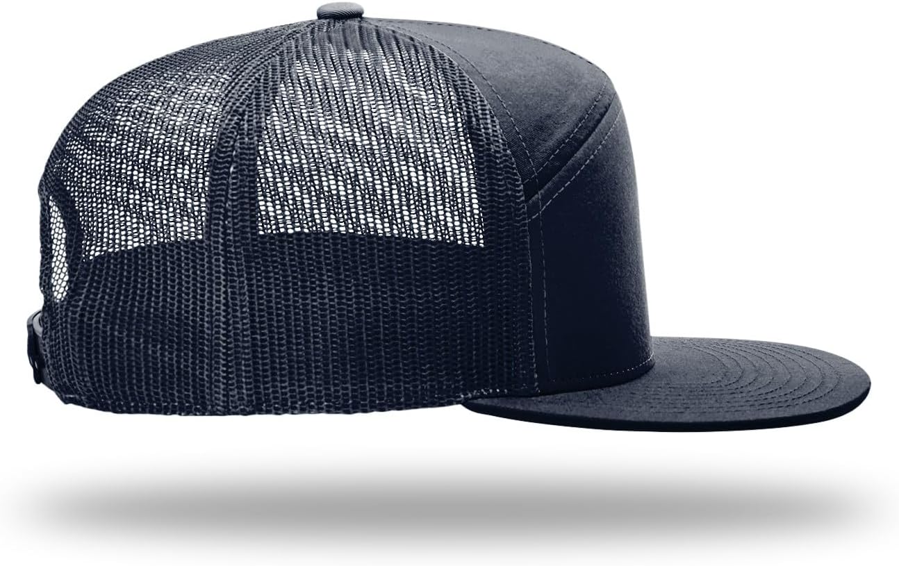 Richardson 168 7-Panel Trucker Hat, Flat Bill Snapback Single or Bulk Blank Packs