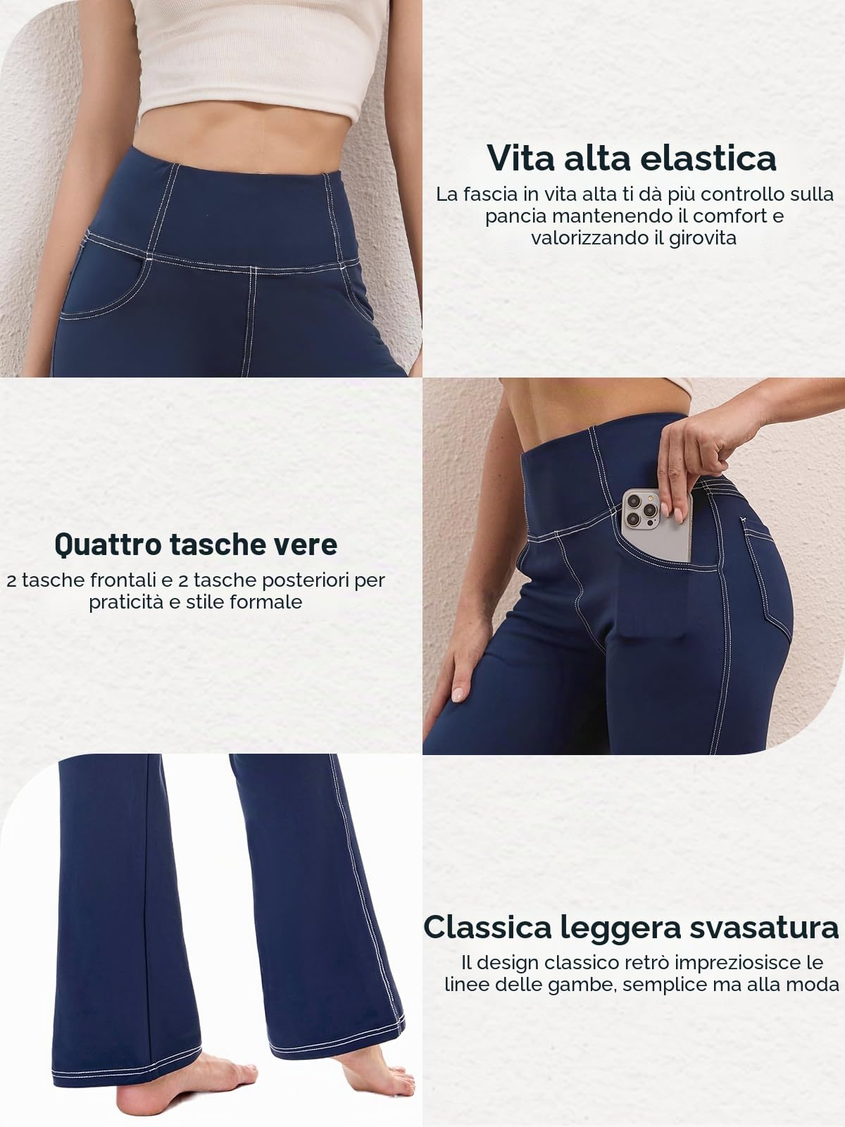 Pantaloni Yoga Donna Vita Alta,Leggings a Zampa Elefante con Tasche Flared Pantaloni Tuta Donna Elastique per Lavoro