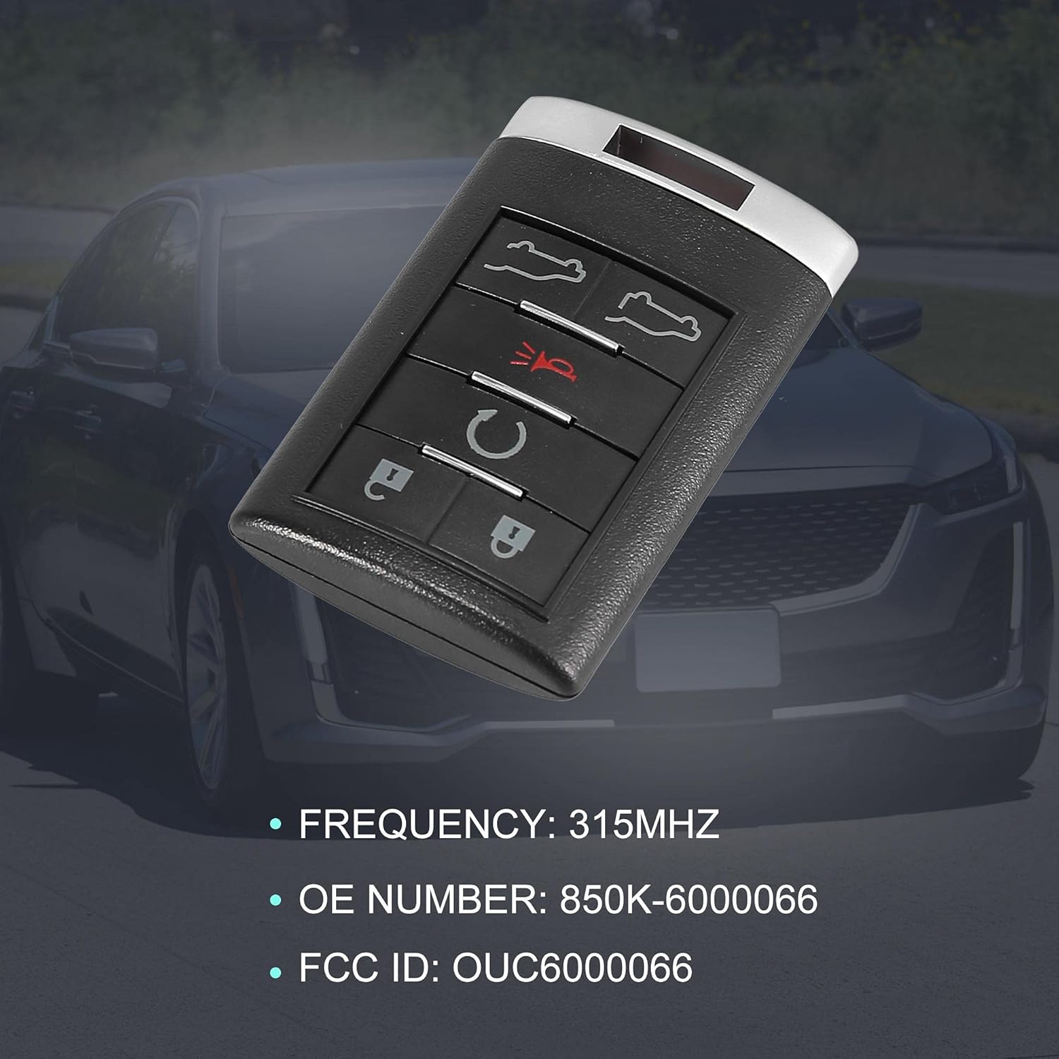 X AUTOHAUX 2pcs 315MHz OUC6000066 Replacement Keyless Entry Remote Car Key Fob for Cadillac Escalade ESV 2007-2014 850K-6000066 6 Key Button