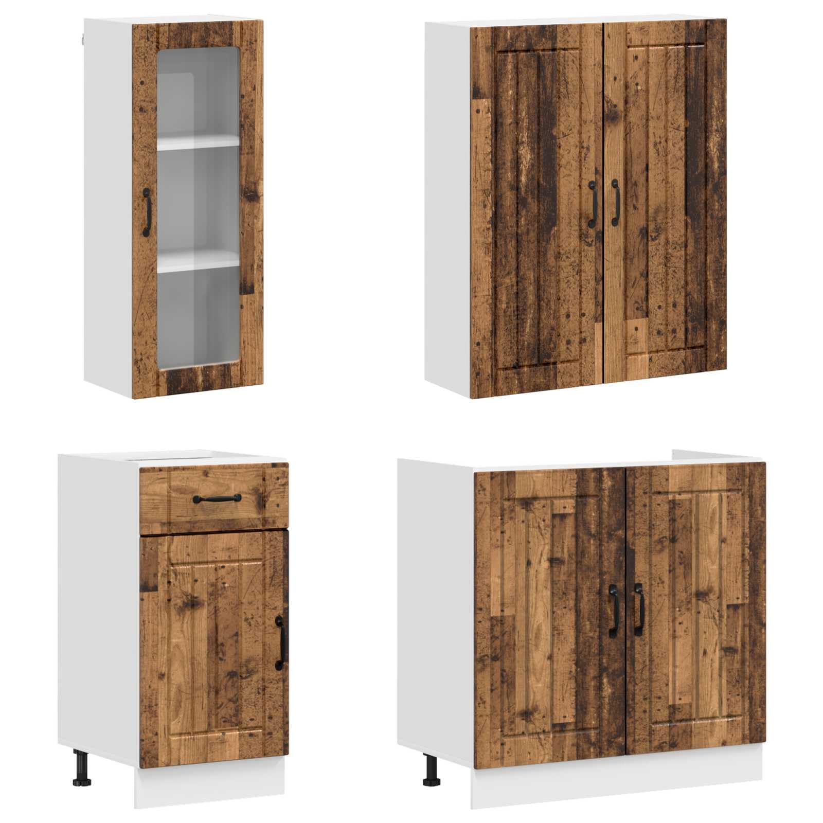 Küchenzeile Komplett Lucca 8-teilig, Einbauküche in Altholz-Optik aus Holzwerkstoff, Küchenblock mit Hängeschrank und Eckunterschrank, Moderne Küchenmöbel