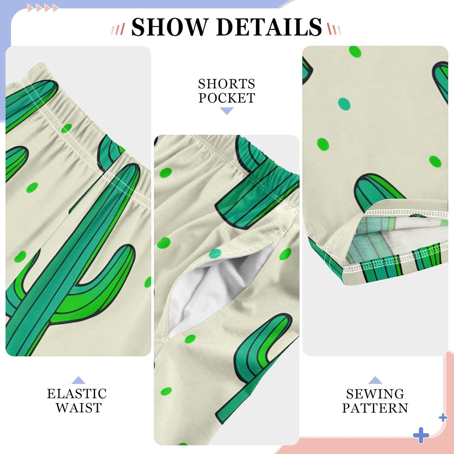J JOYSAY Cactus Polka Dot Lightyellow Pajamas Pants Soft Long Pajama Bottoms Lounge Sleep Pants Size S-XL