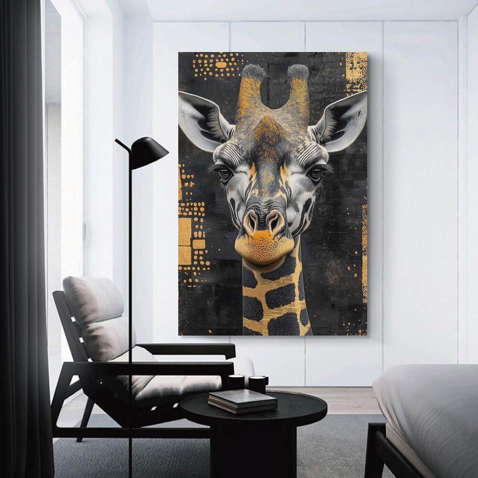 Junmoney Wall Decor Canvas Print Giraffe Portrait in Gold Animal, 20x30inch(50x75cm), for Bedroom Walls, Guest Spaces Or Lounges, An Easy Wall Refresh for Bedrooms
