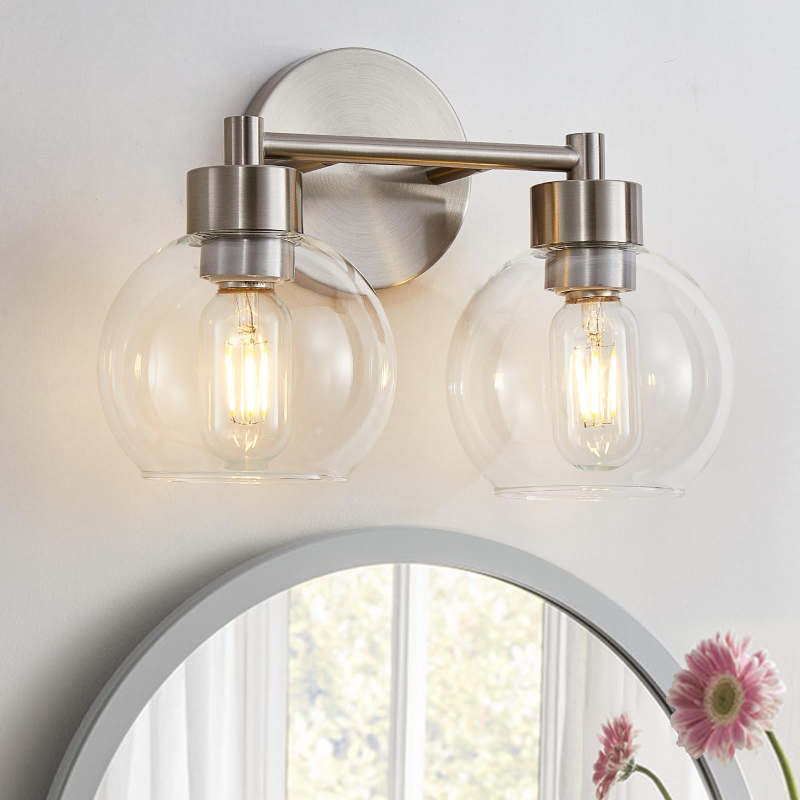 AKEZON Brushed Nickel Vanity Light, 2-Light Bathroom Light Fixtures ...