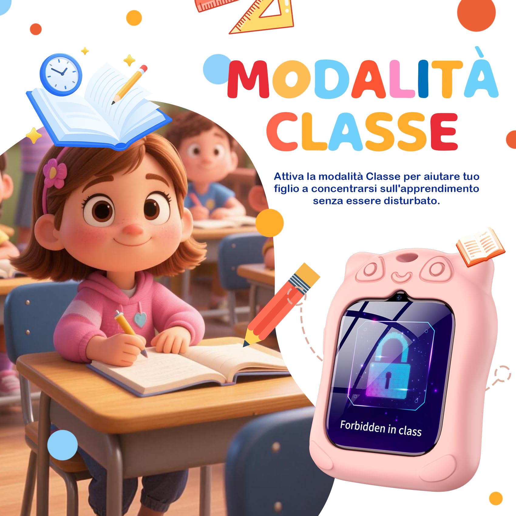 Orologio Smartwatch per Bambini, Smartwatch Bambini 1.75" con Torcia LED, Posizionamento GPS, Videochiamate HD, Sveglia, Modalità Gioco, Contapassi, Messaggistica Vocale, Rosa