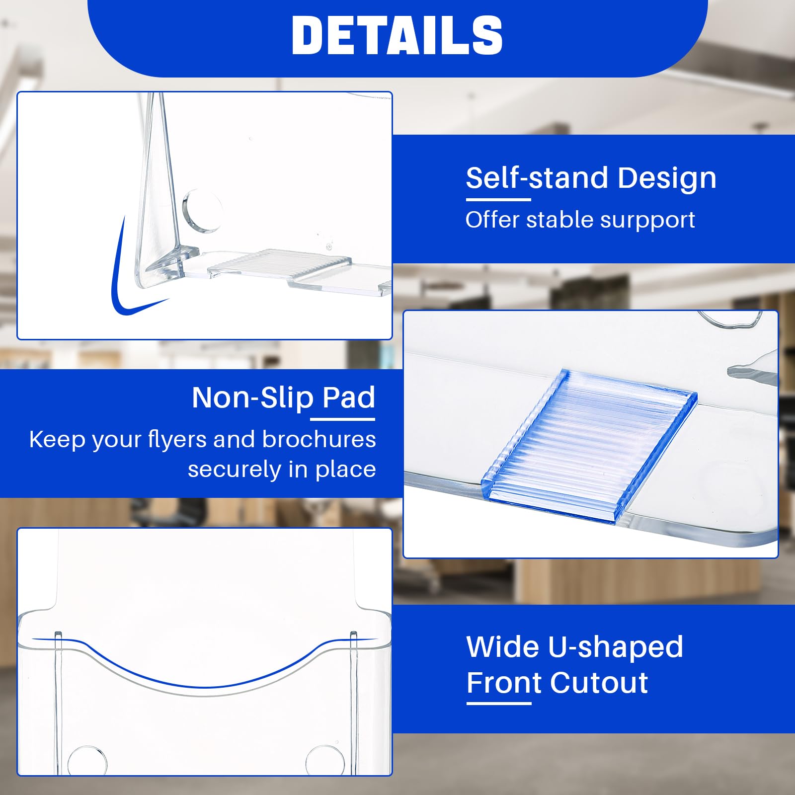 DASBET Soporte acrílico para folletos, soporte de exhibición de plexiglás A5, paquete de 10 unidades de soporte de exhibición de folletos de plástico transparente para montaje en pared, estante de