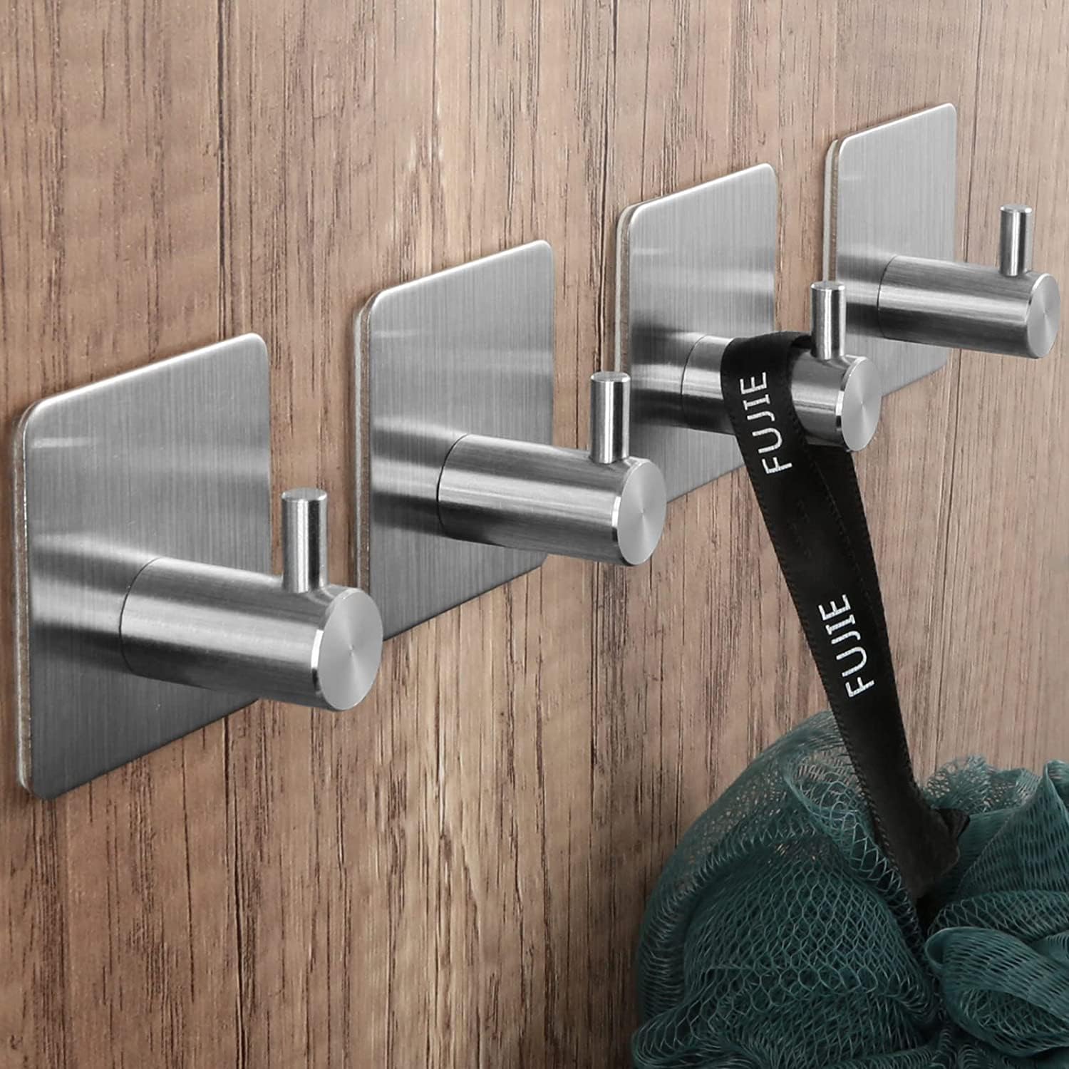 Self Adhesive Towel Holder, 2 Pack Sticky Hook for Wall, Brushed Stainless Steel, Door Hooks for Bathroom, Kitchen, Tea Towels