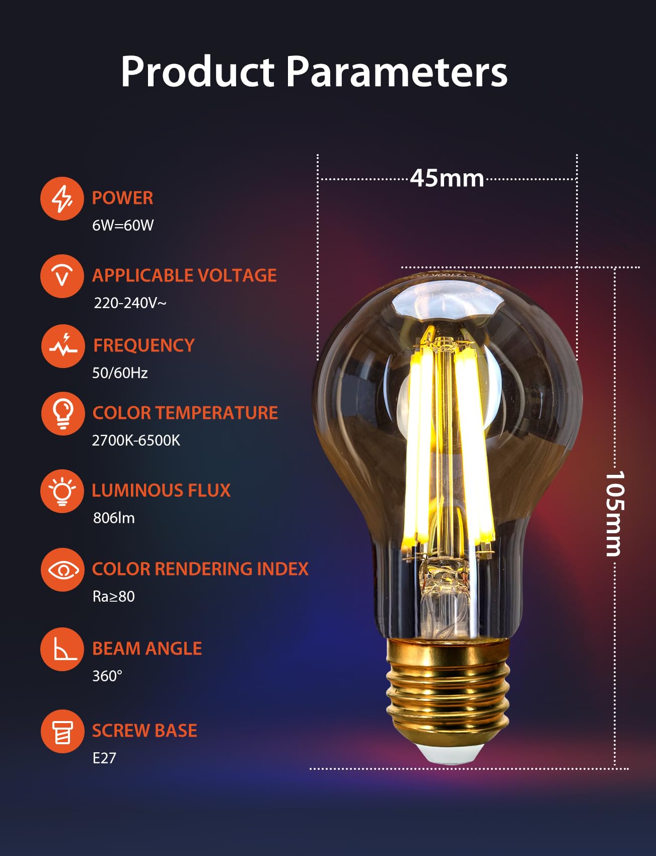 Aigostar Ampoule LED Connectée E27 Bluetooth Mesh A60, Lampe Edison Vintage Dimmable 6W 2700K-6500K, Compatible Alexa, 4 Unités avec Passerelle et Télécommande