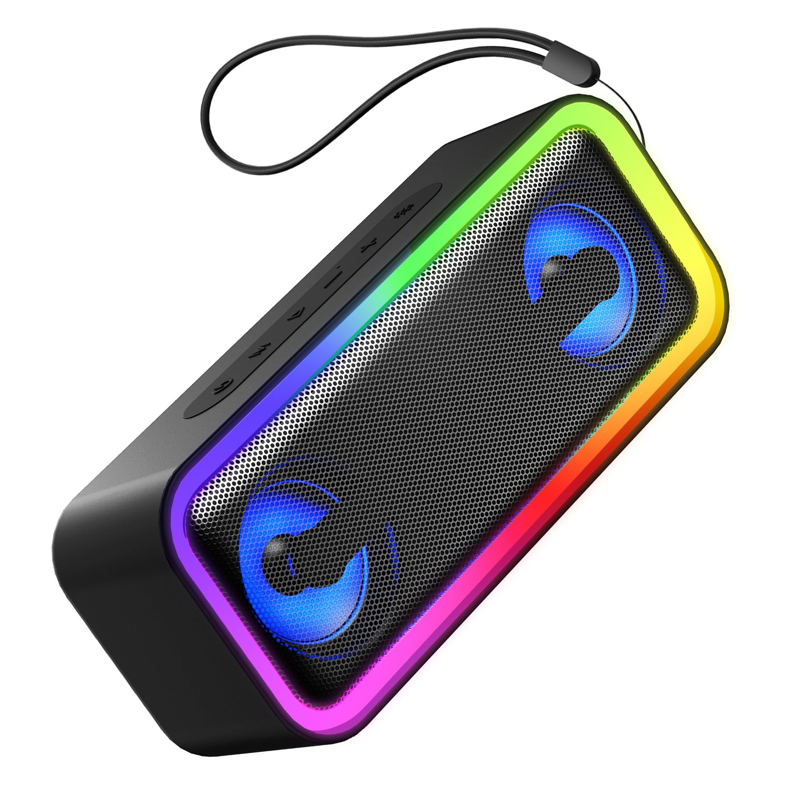 IKT Bluetooth Lautsprecher mit Licht, Musikbox Bluetooth 5.4, 30W Stereo Bass Boost, IPX7 Wasserdicht, 7 RGB Lichtmodi, 30h Spielzeit, Party-Lautsprecher für Innen & Outdoor, TWS, AUX, TF-Karte