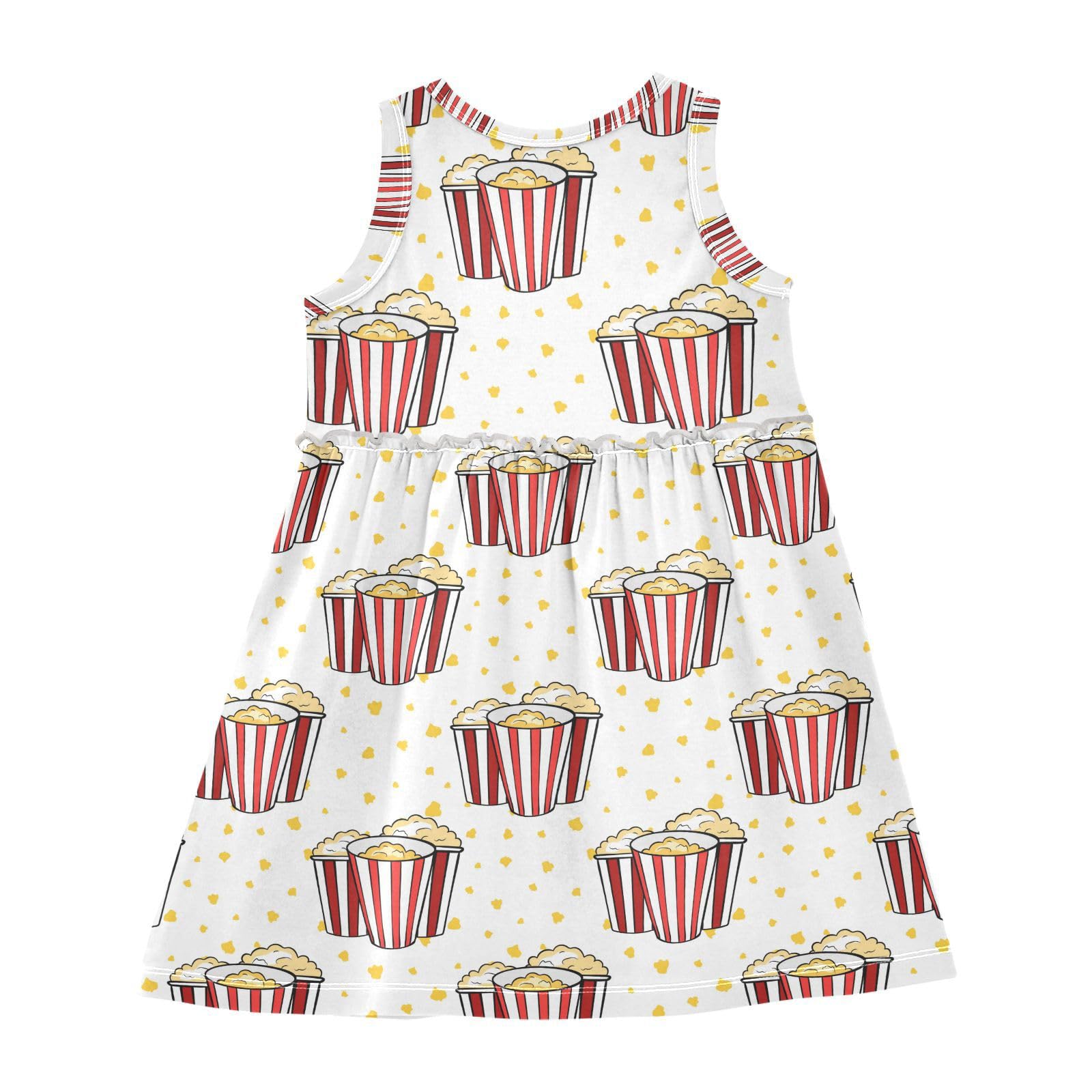 Aflyko Girls Dresses Popcorn Cartoon Fun Summer Sleeveless Dress Casual Fit Toddler Playwear Infant Lovely Everyday Wear Themed Birthday Party Dress 3T Multicoloured