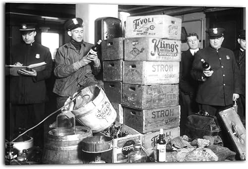 Prohibition Black And White Police Raid Vintage Bar Cart Decor Cops Print Poster Canvas Painting Printing Wall Art Decoration Living Room Bedroom