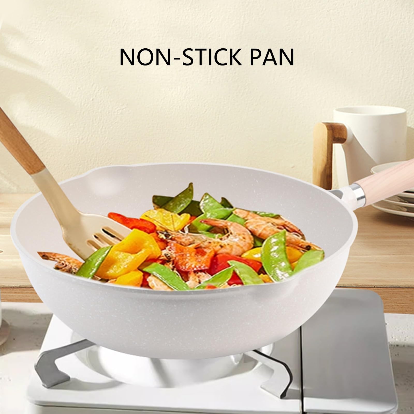 Sartén Antiadherente de Gran Capacidad,con Distribución Uniforme del Calor | Fácil de Limpiar,sin Remaches,Compatible con Distintos Tipos de Fogones(24cm/9.4in,Without lid)