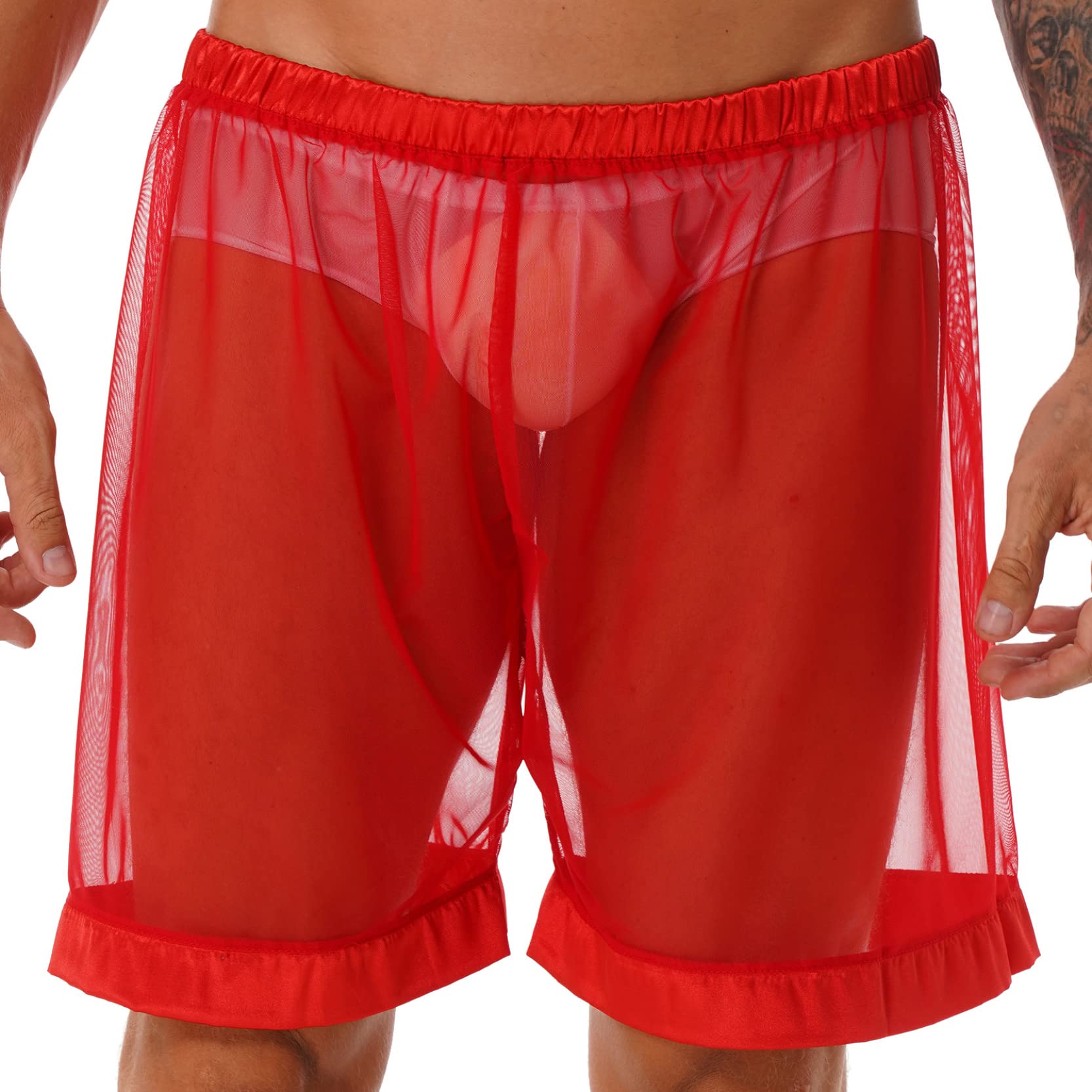 Loloda Mens Mesh See Through Boxers Transparent Boxer Shorts Underwear Breathable Trunks Underpants Red 4X-Large