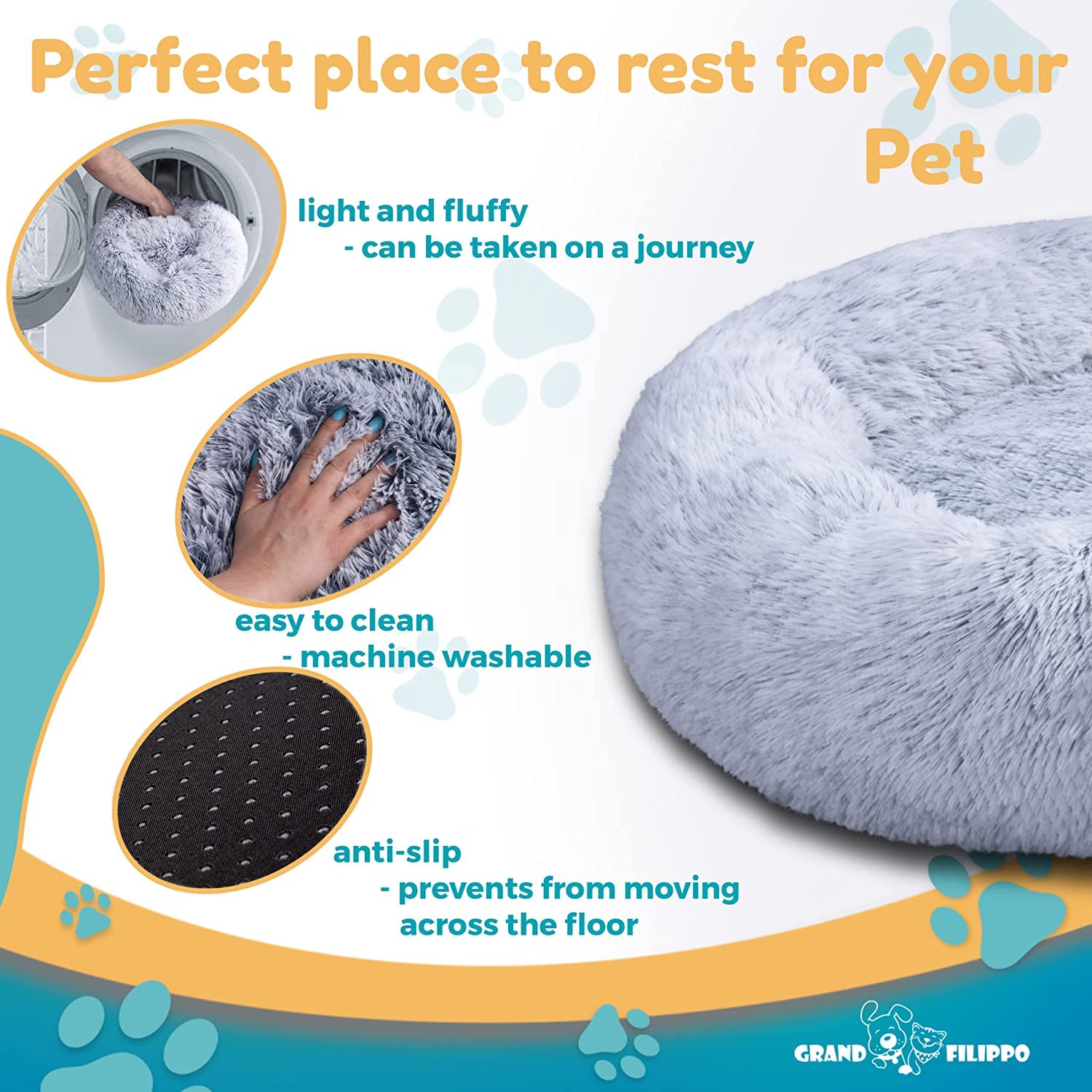 Lettino Per Cani E Cuscino Gatto 80 cm - Cuscino Cane Rotondo In Materiale Shaggy - Soffice Cuccia Cane Interno Con Fondo Antiscivolo - Cat Con Dog Bed Con Cerniera - Beige
