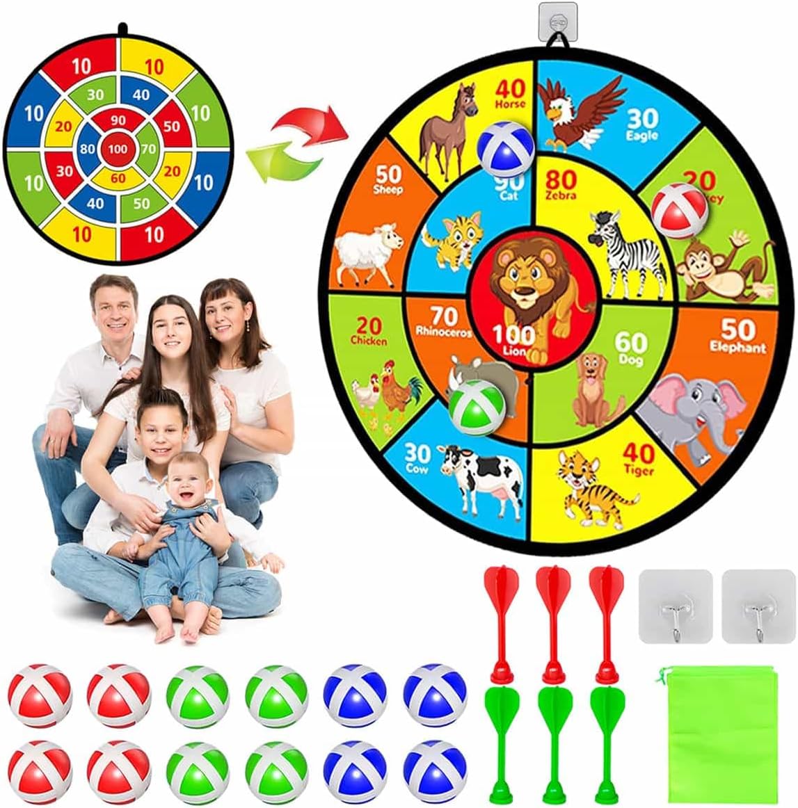 Dart Board for Kids Ages 4-8 - 29" Double-Sided Dart Board with Sticky Balls and Darts,Boys Toys for Ages 8-13,Valentines Day Gifts for 7 8 9 10 11 12 13 14 Year Old, Indoor/Outdoor Party Game Toys
