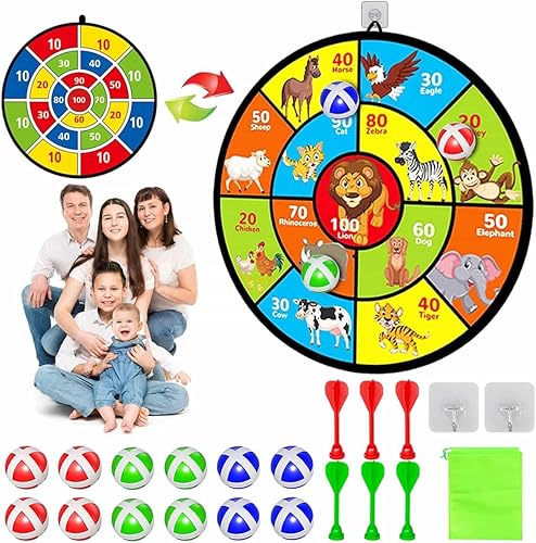 Tablero de dardos para niños de 4 a 8 años - 29 pulgadas, tablero de dardos de doble cara con bolas adhesivas y dardos, juguetes para niños de 8 a