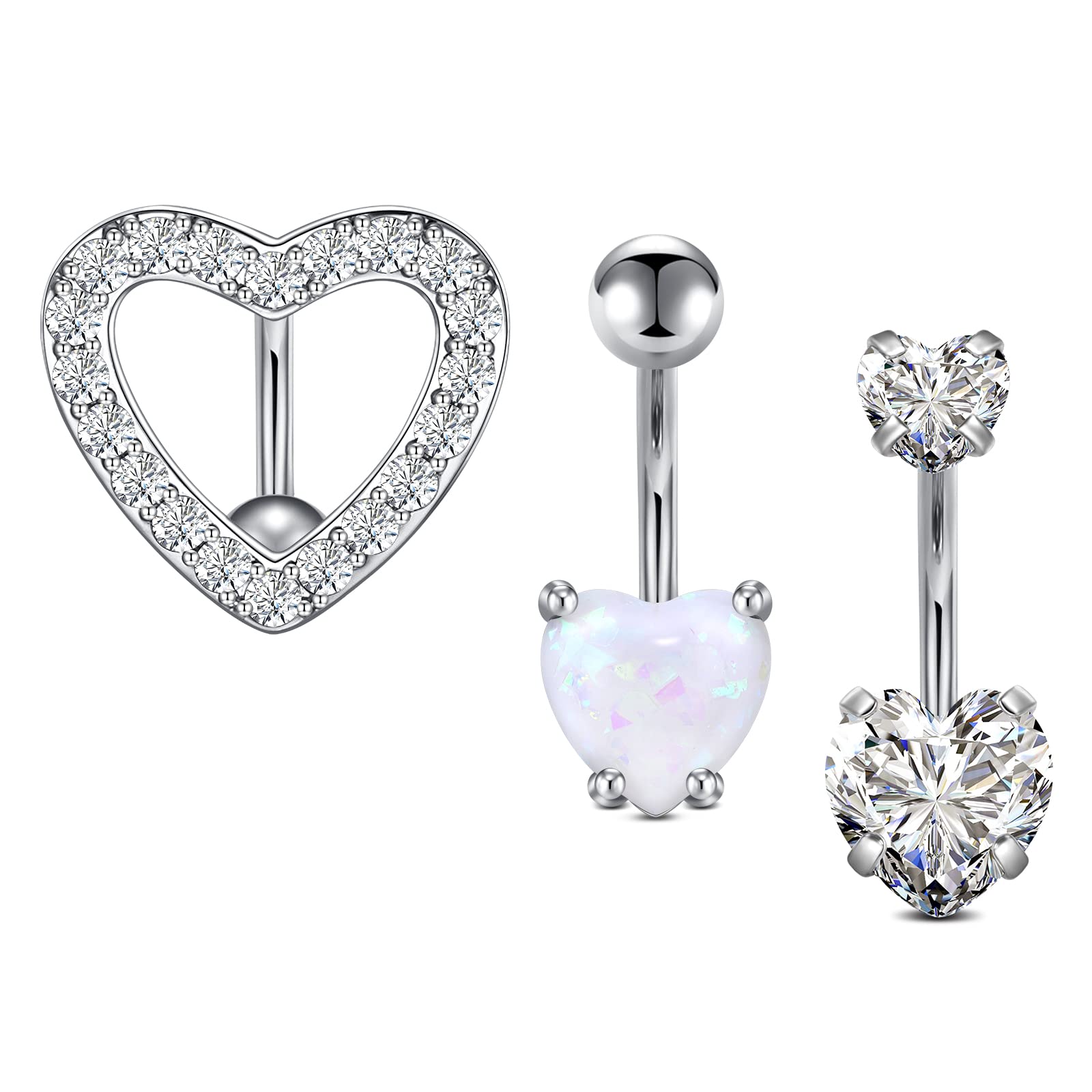incaton14G Belly Button Bars Belly Rings Cute Classic Clear CZ Heart Butterfly Curved Barbell Belly Piercing Jewelry Silver Rose Gold 6/8/10/12mm