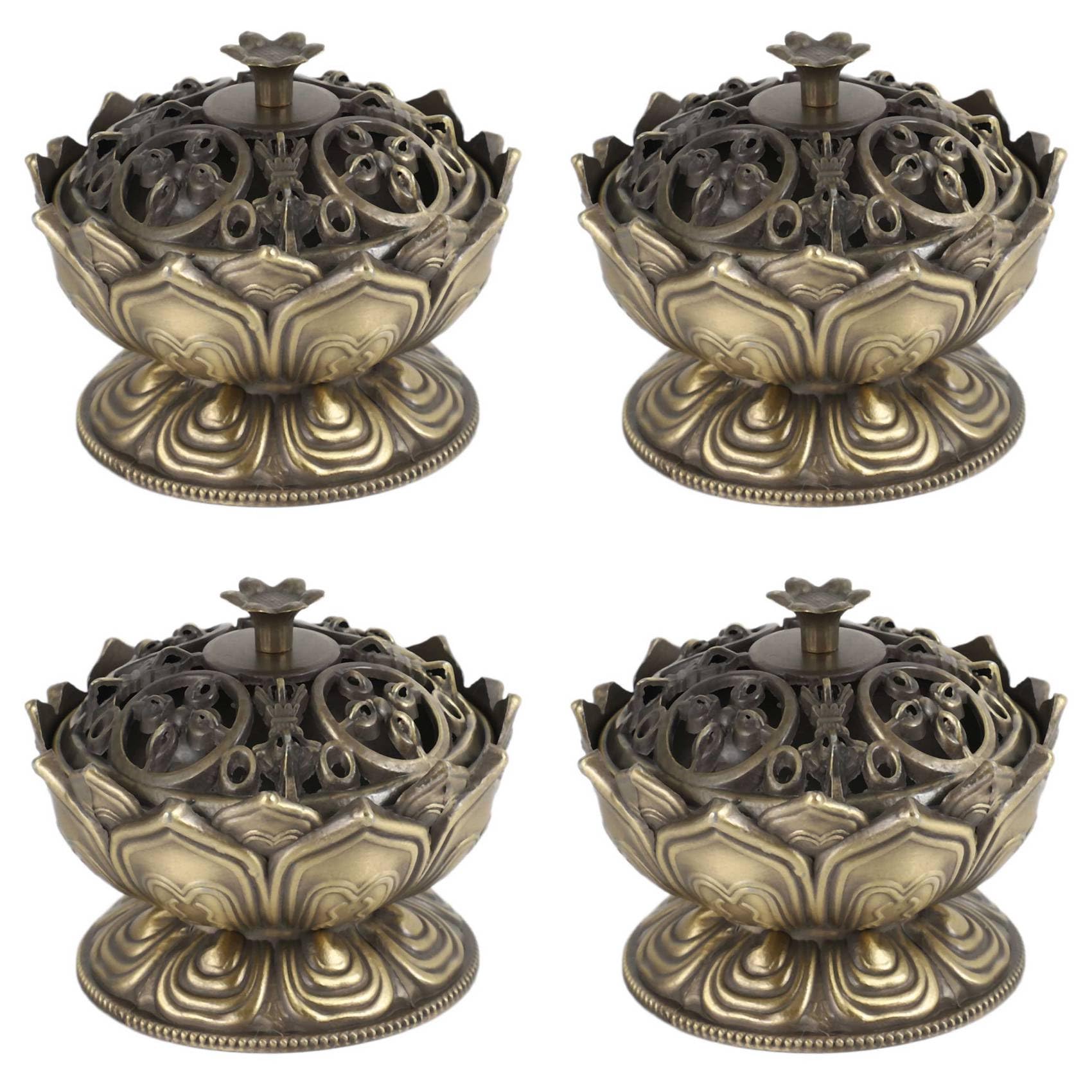 Hndhbfgrt 4X Buddha Incense Burner Flower Incense Holder Handmade Censer for Buddhist Home Decoration