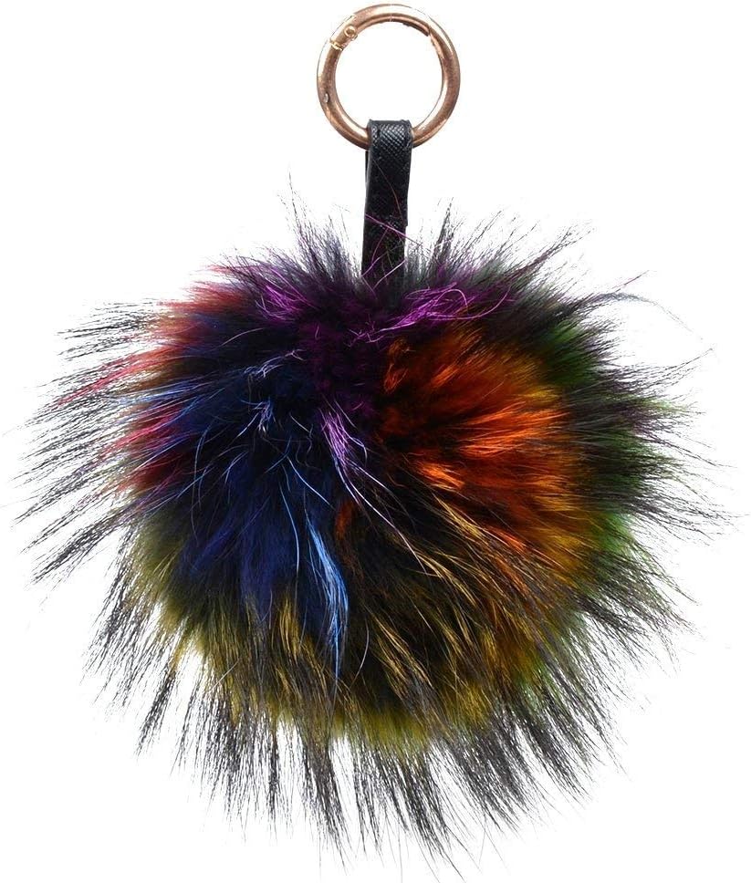 Corleson6" Large Fluffy Genuine Fur Pom Pom Keychain Puffy Ball Car Keyring/Bag Purse Charm (multicoloured)