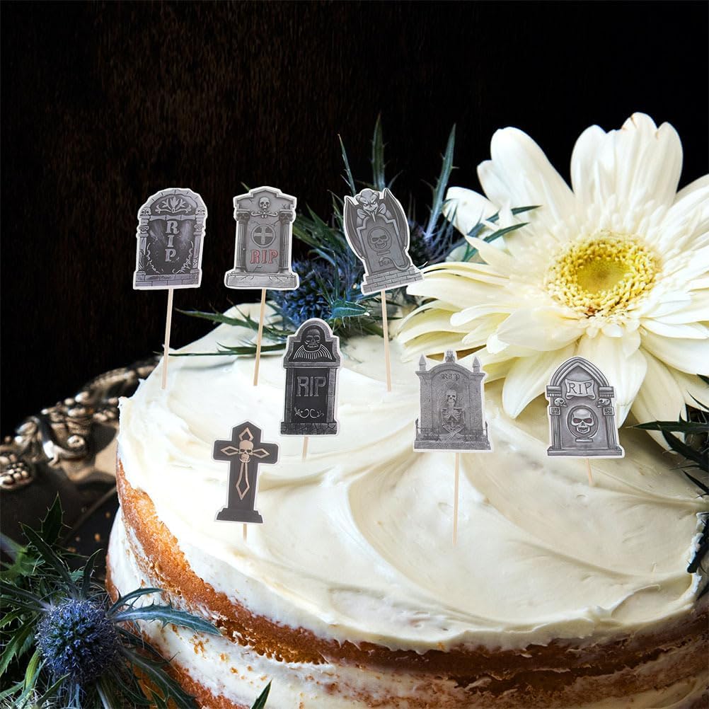 Halloween Decorations halloween cupcake decorations paper tombstone Birthday Cake Wood 12pcs Halloween Decor