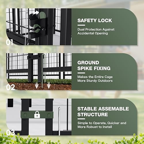Miniatura 5 de Greesum - Perrera grande para exterior de perros, con valla de alambre soldado resistente de acero, con cerradura seguracubierta de techo