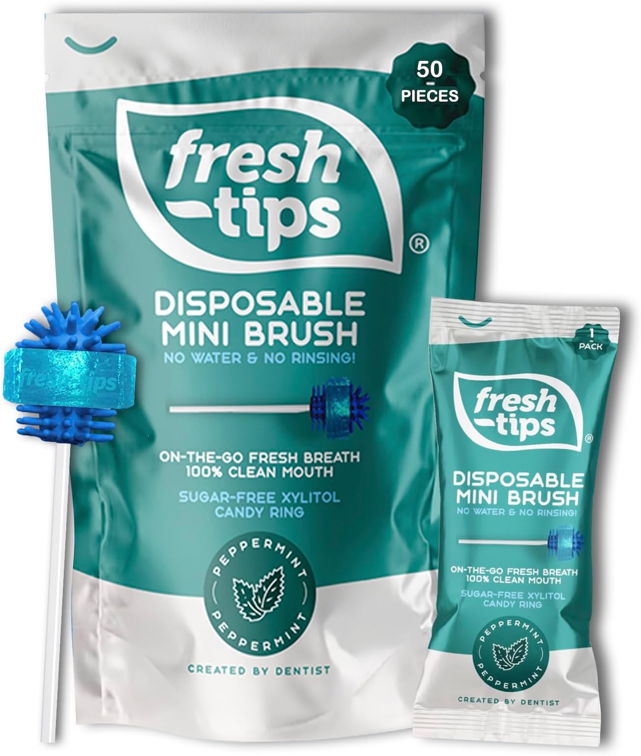| Disposable Mini Toothbrush | Travel Toothbrush | Fresh Breath & White Teeth on The Go, Peppermint | 50 Pieces