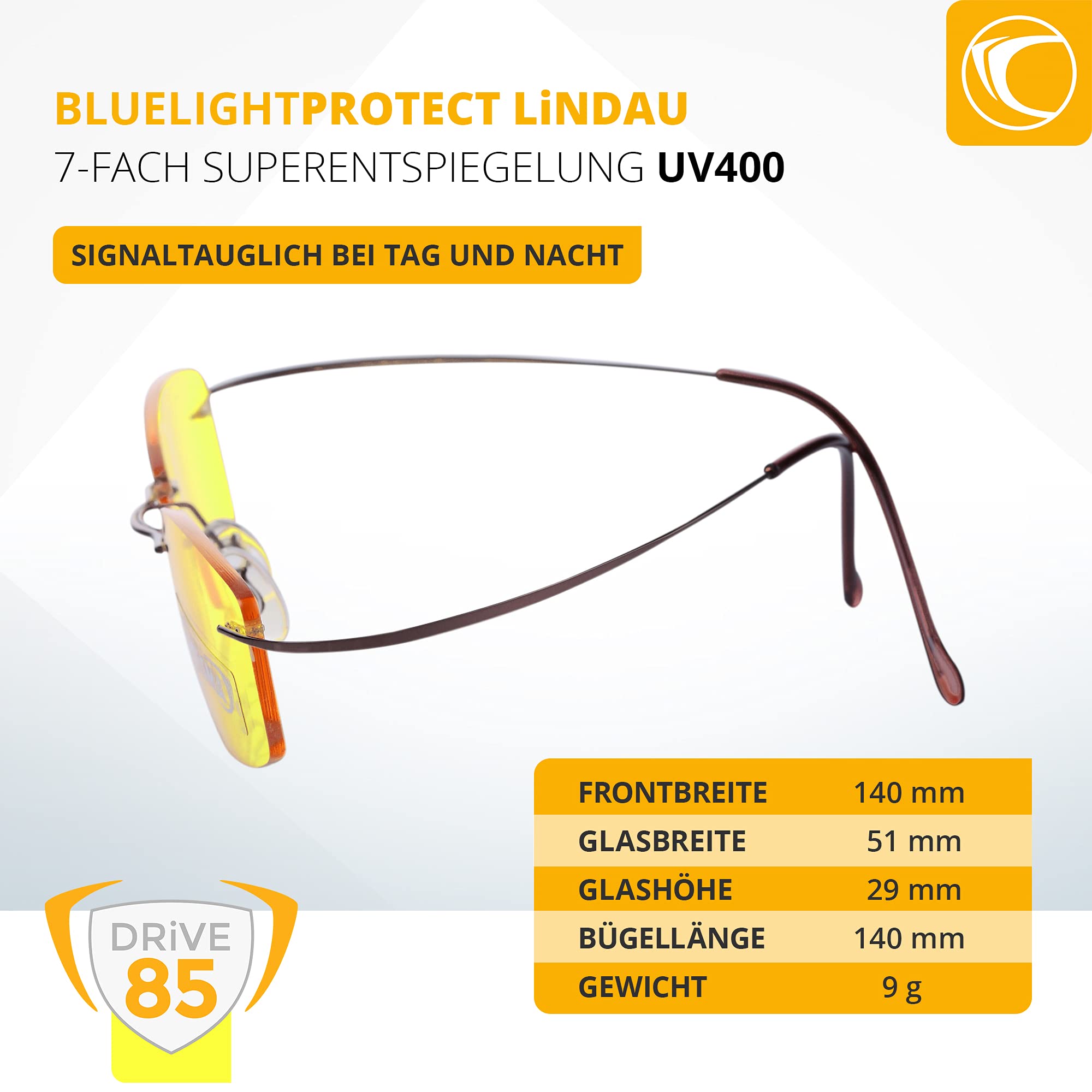 PRiSMA LiNDAU DRiVE85 Occhiali Filtro Luce Blu Occhiali da Auto con Filtro Luce Blu Occhiali con 85% Filtro Blu Giorno e Notte L923D