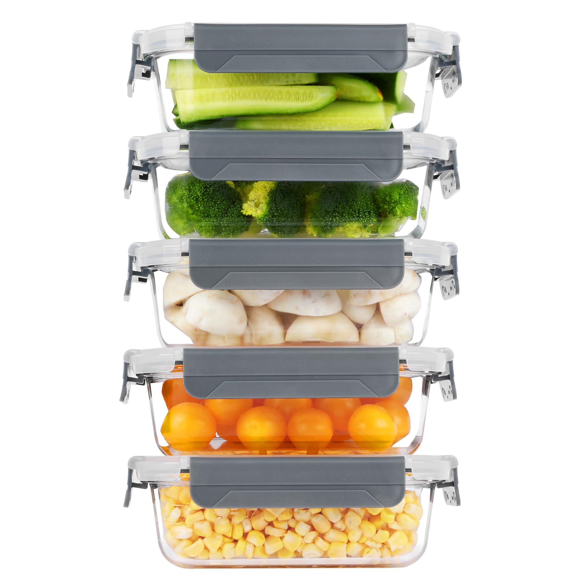 Vtopmart 5 Pack 22oz Glass Meal Prep Container, Food Container, Glass Container Sets with Lids for Microwave, Oven, Fridge and Dishwasher