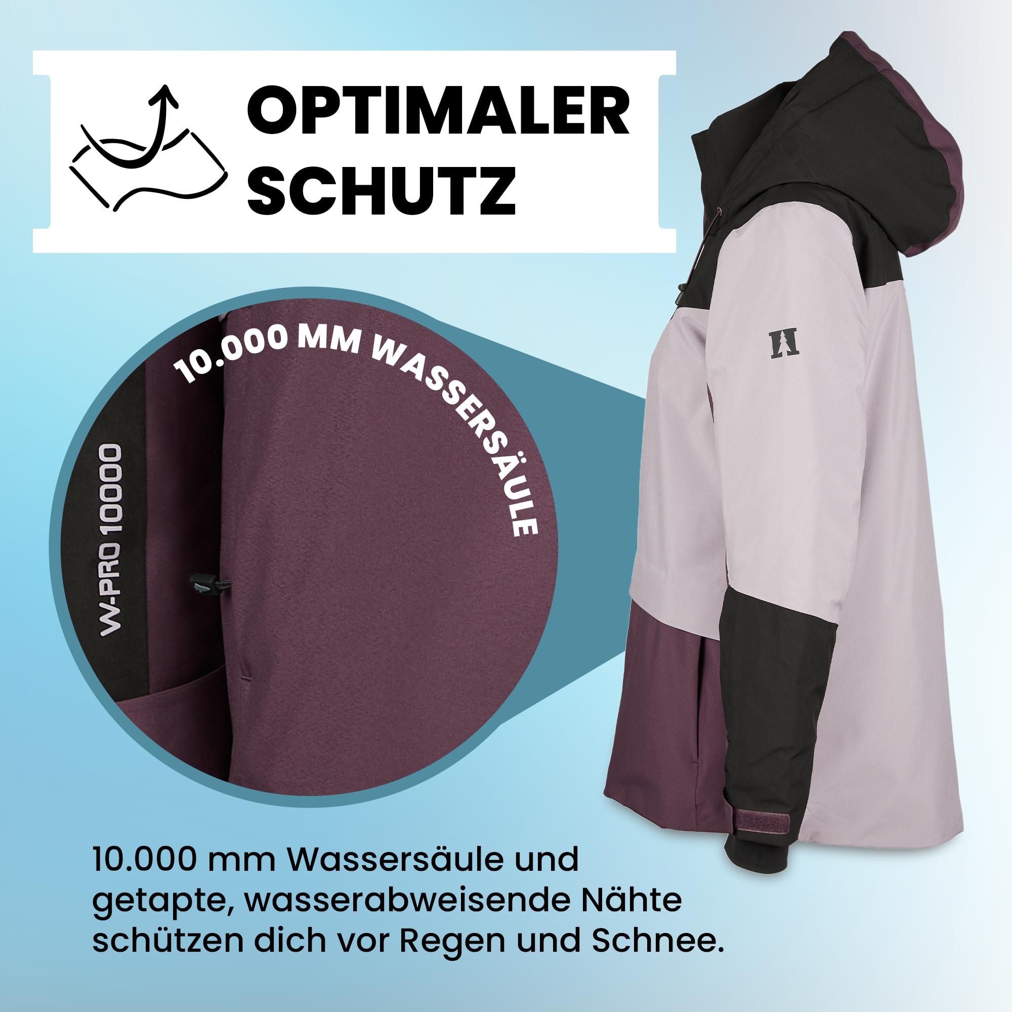 Winterjacke Damen Women's PinusHe. II Ski Jacket – Skijacke Snowboardjacke atmungsaktiv, winddicht & wasserdicht (10.000 mmWS) – abnehmbare Kapuze & Belüftungsreißverschlüsse