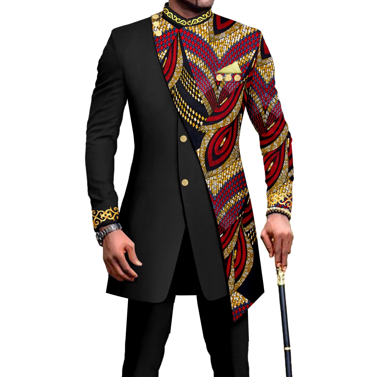 African Suits for Men Embroidery Print Blazer and Pants Set Business Suit Party Wedding Evening