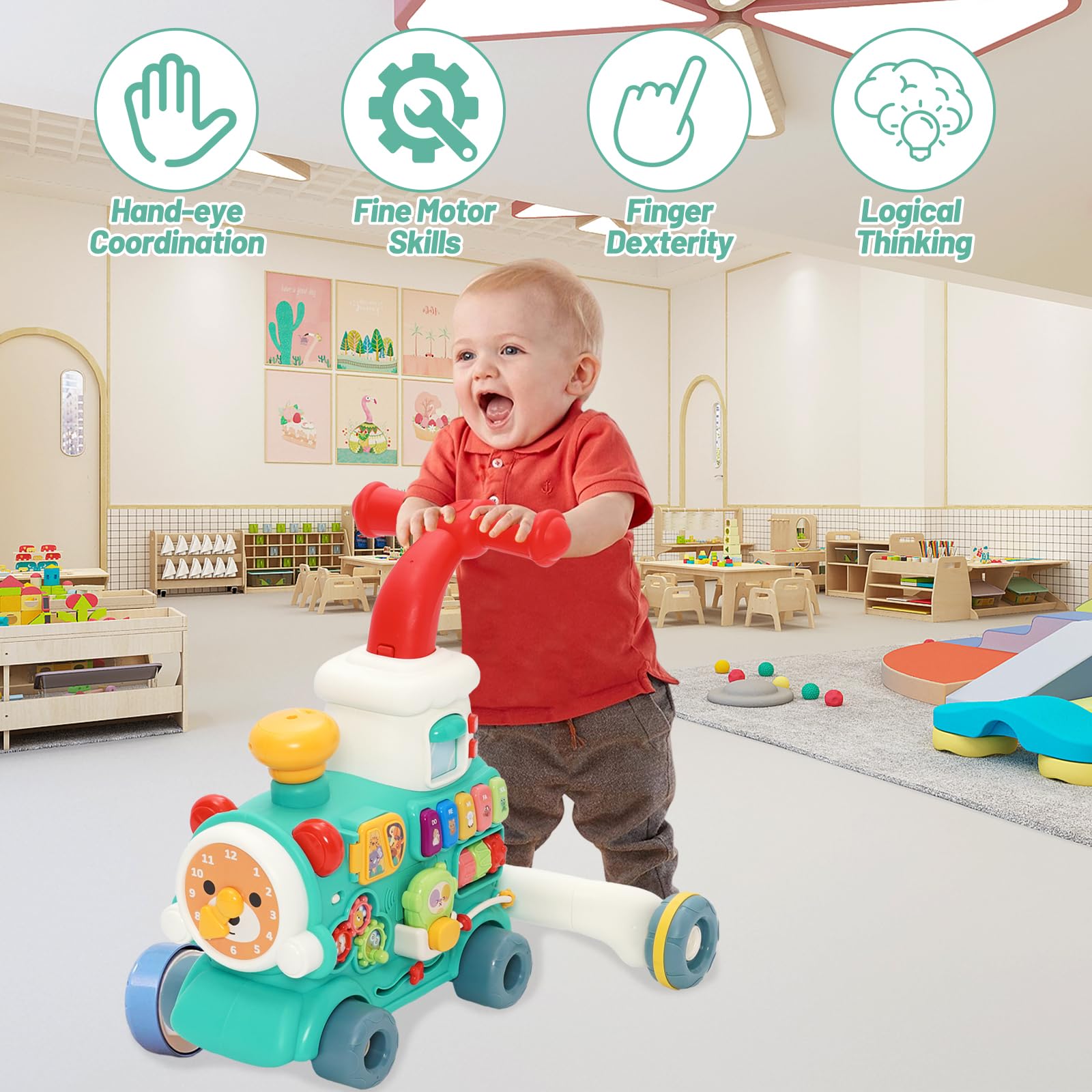 Andador Bebes 3 en 1, Correpasillos Andador Bebé con 10+ Juego Educativos, Música & Luces, Efecto de Niebla, Velocidad Ajustable, Centro de Actividades Educativas, Regalo para Niños Pequeños 6+ Meses