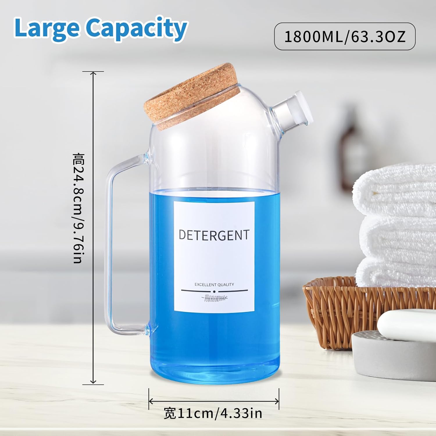60oz Liquid Laundry Detergent Dispenser with Lables,Glass Laundry Detergent Dispenser,Laundry Detergent Container Laundry Liquid Dispenser