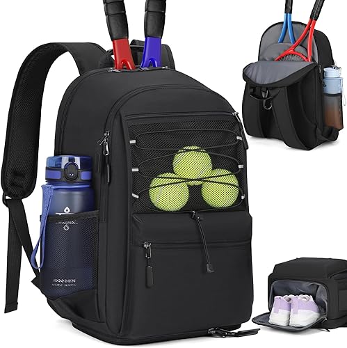 IGOLUMON Mochila de tenis para mujeres y hombres, bolsa de raqueta con capacidad para 2 raquetas aisladas, bolsillo ventilado, compartimento para