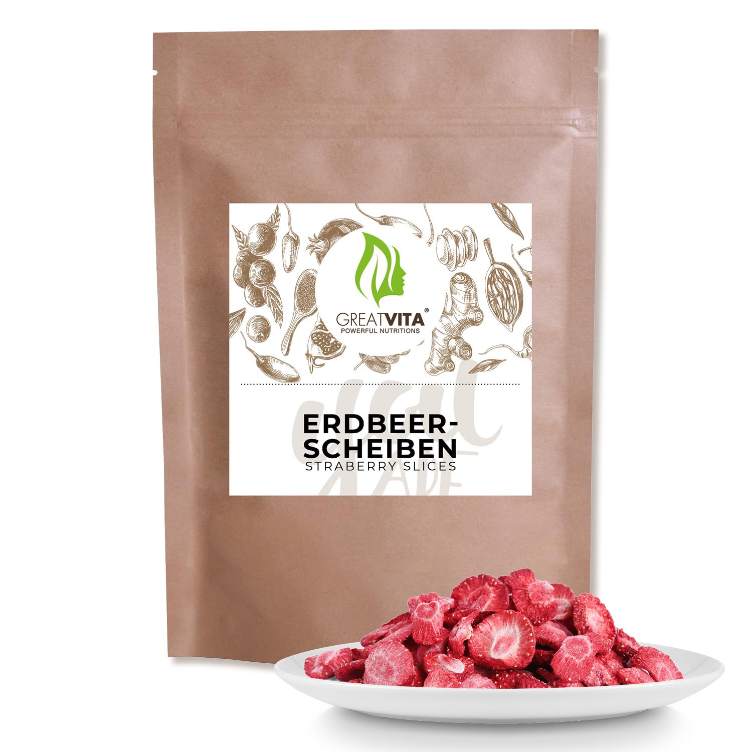 GreatVita Gefriergetrocknete Erdbeeren 4x 250g - Knusprige Erdbeerscheiben ohne Zuckerzusatz - Gefriergetrocknete Früchte - Freeze-Dried Strawberries - Snack & Topping für Müsli, Joghurt & Smoothies