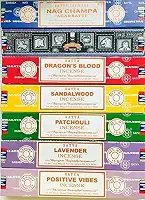 Satya Conjunto de presente de incenso Nag Champa, super hit, sangue de dragão, sândalo, patchouli, lavanda, vibrações positivas, 15 g