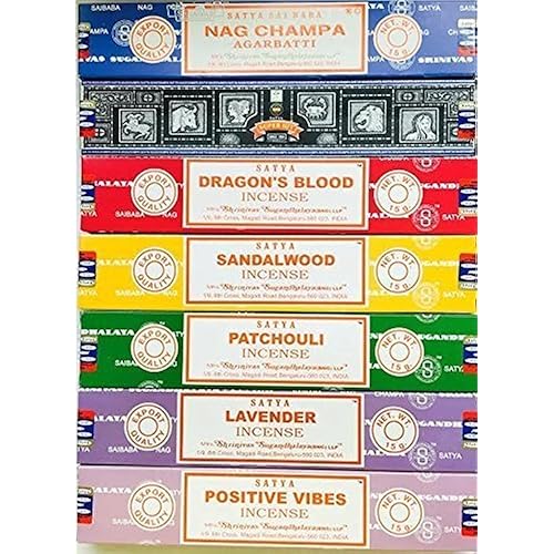Satya Incense Gift Set Nag Champa, Super hit, Dragon's Blood, Sandalwood, Patchouli, Lavender, Positive Vibes, 15 g