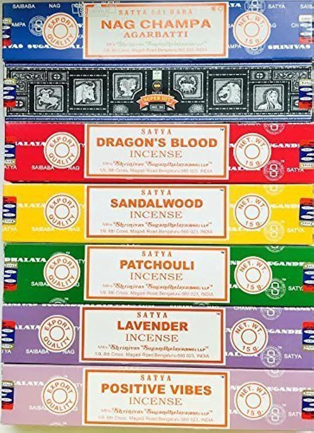 Satya Incense Gift Set Nag Champa Super hit Dragons Blood Sandalwood Patchouli Lavender Positive Vibes 15 g