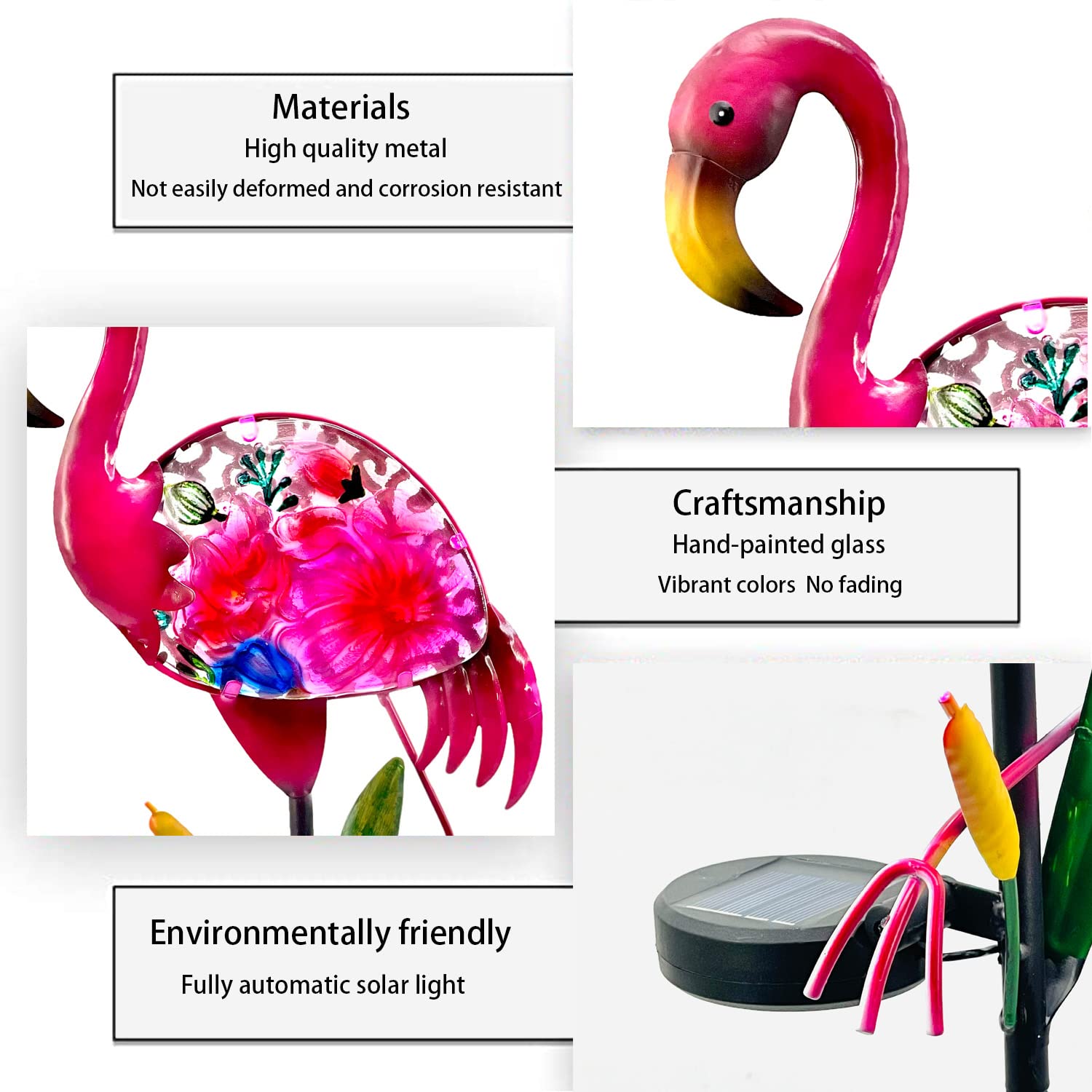 Teyigarden Lampes Solaires De Jardin Décoratives En Forme De Flamant Rose, En Métal Et Verre, Pour Chemin, Terrasse, Pelouse, Cour