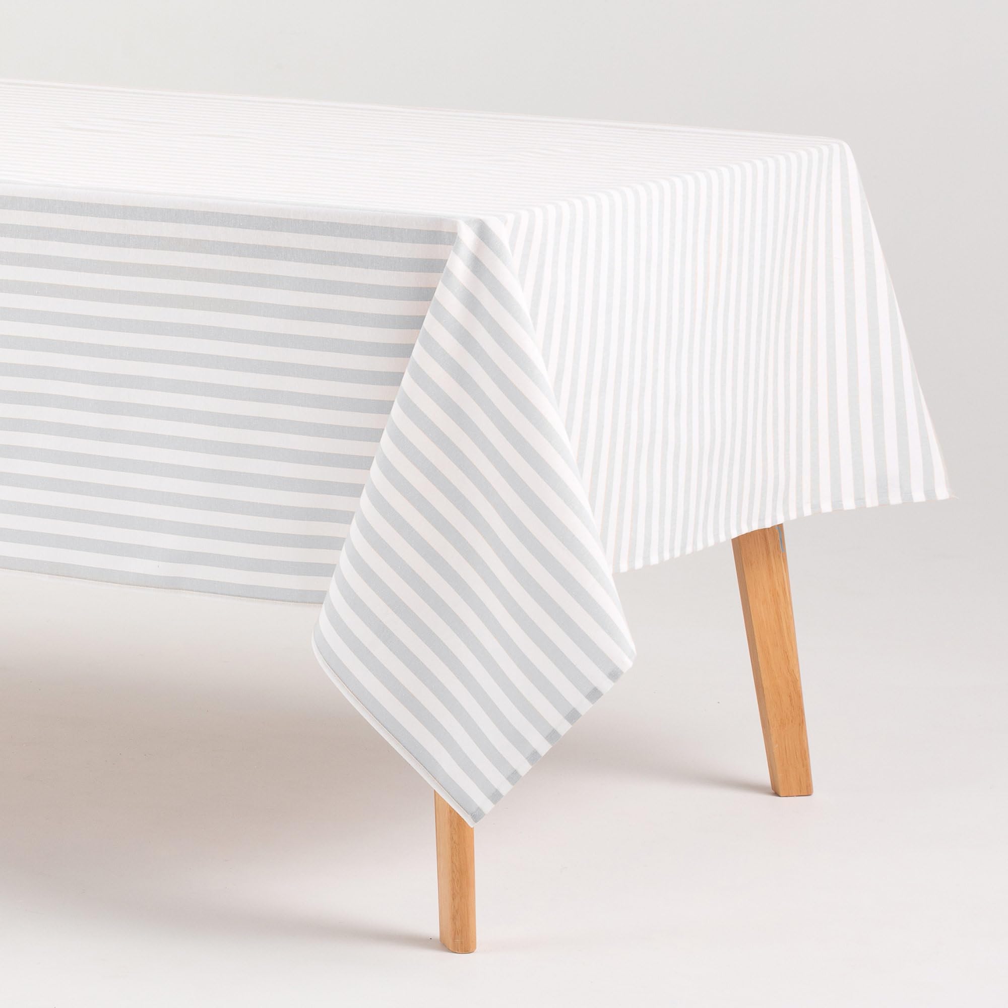 Gamusi Light Grey Stain Resistant Rectangular Tablecloth Cotton Fabric Waterproof Stripes 140 X 240 Cm