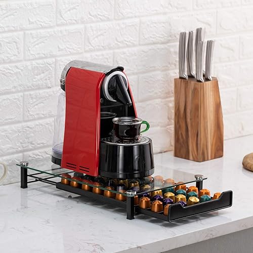 Miniatura 5 de Rice rat Soporte de almacenamiento para cápsulas de café organizador de cajones originalina vidrio templado de cristal 50 cápsulas