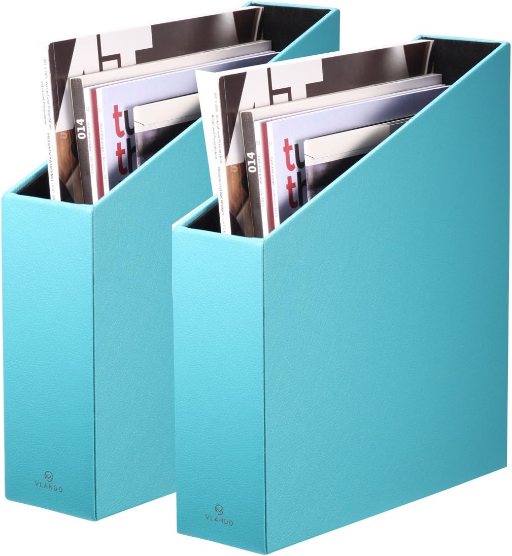 Vlando VPACK Large Magazine File Organizer Holder Box, Assorted Color (Peacock Blue Set of 2)