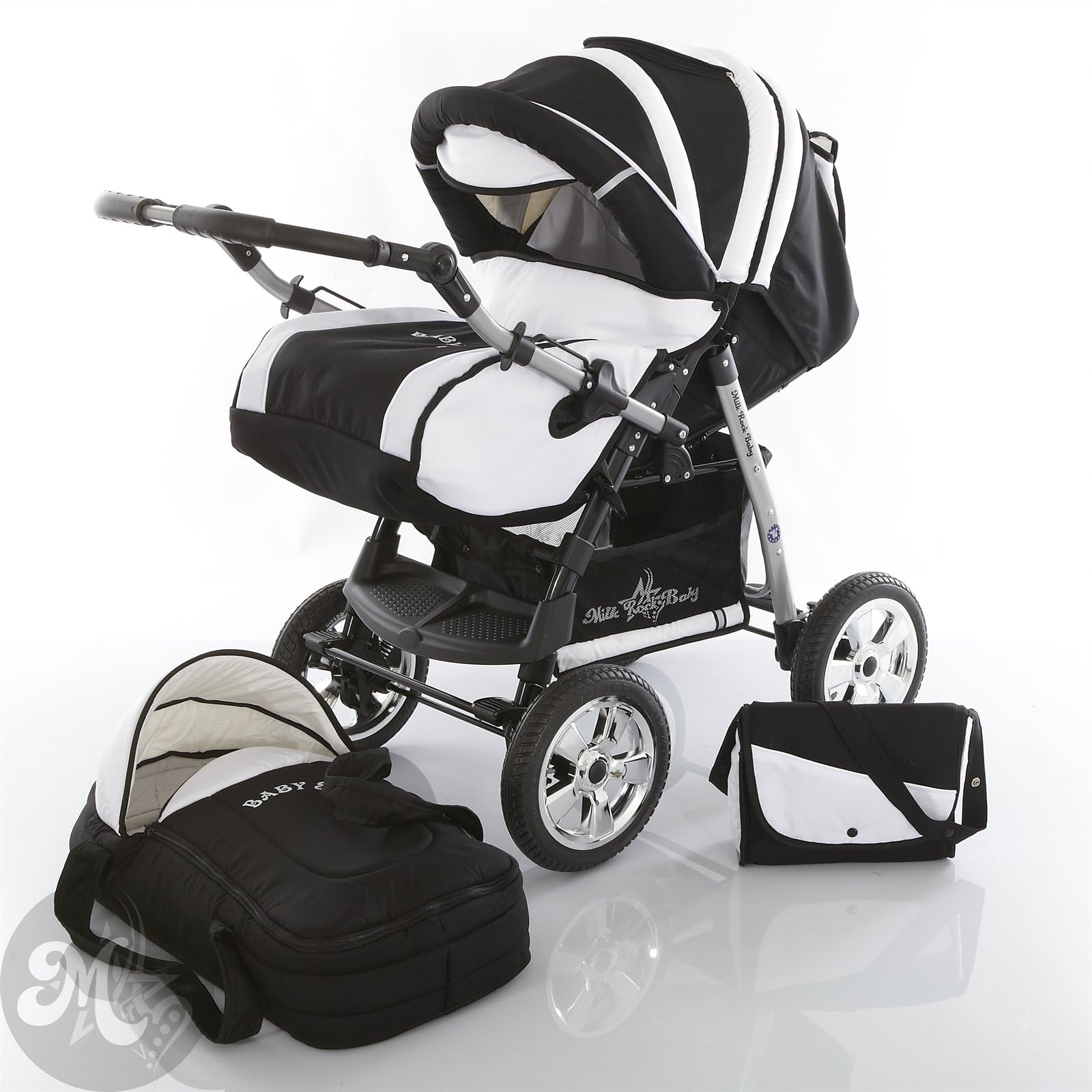 Milk Rock Baby Star Cruiser 2 in 1 Pram Combi Stroller & Pushchair (rain cover, mosquito net, 30 colors) Pepper & Salt 17