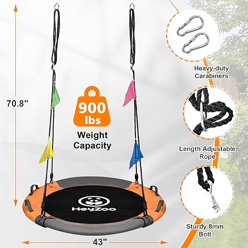 Miniatura 5 de Columpio de árbol, juego de columpio de platillo de 43 pulgadas para niños, viene con giro de 360 grados y correa ajustable para colgar, gris y